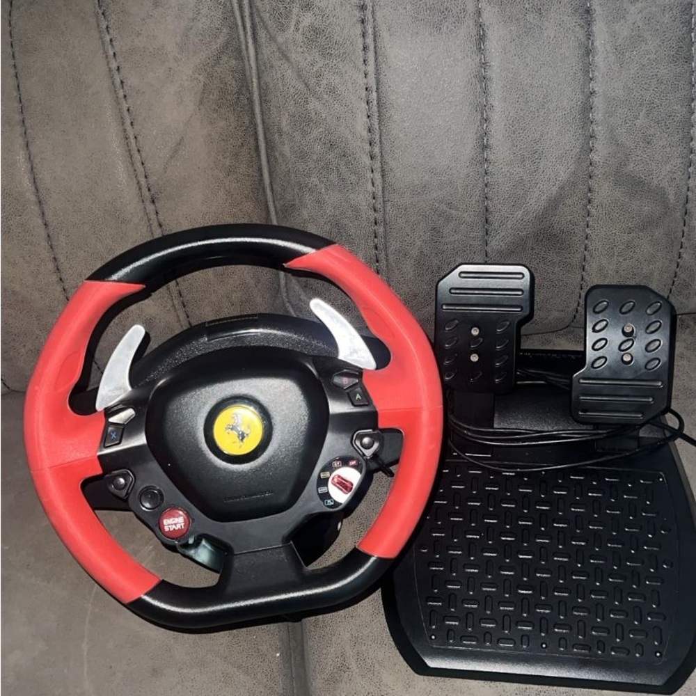 Ferrari Red and Black Steering Wheel with Pedals